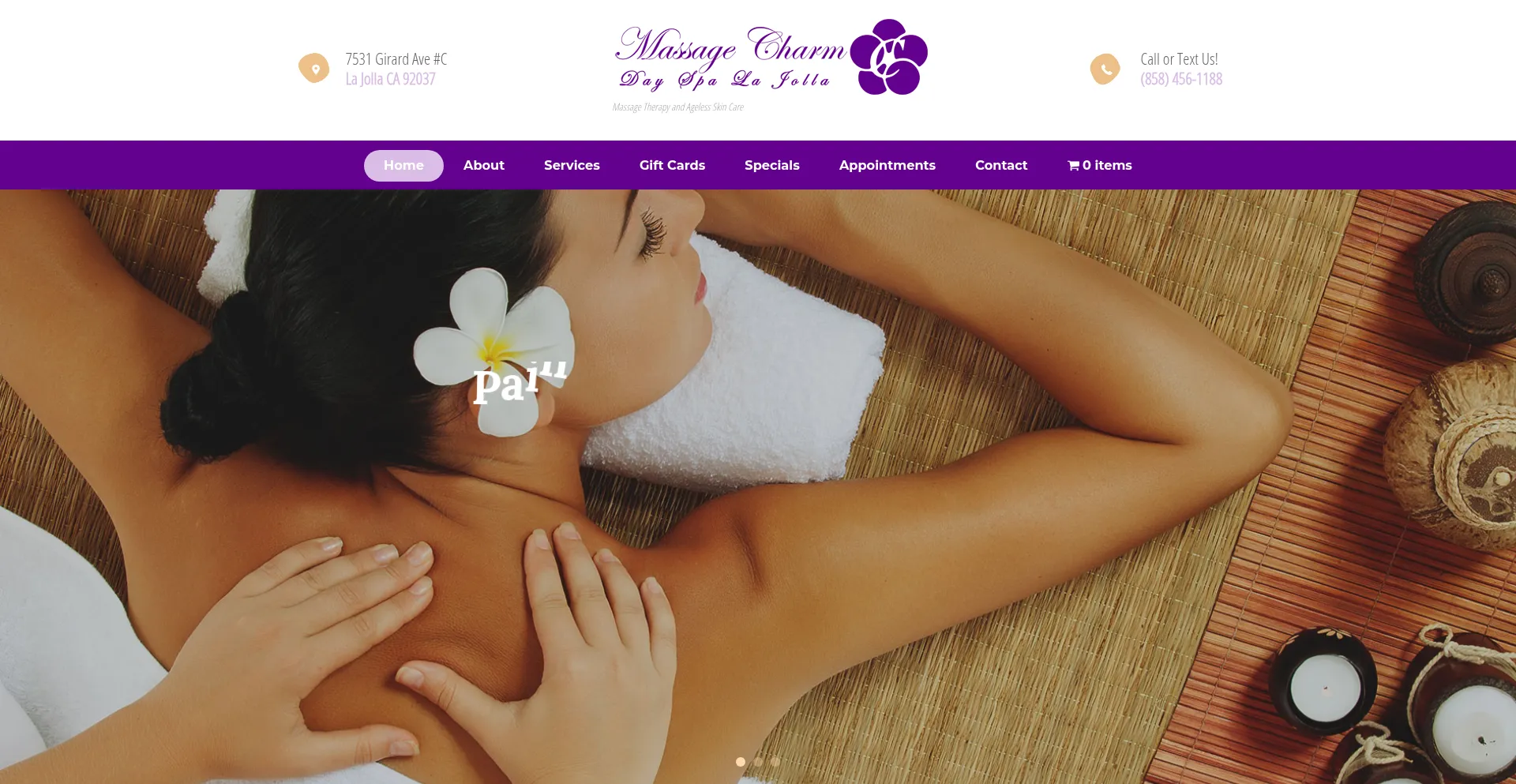 Website screenshot of Massagecharmlajolla.com