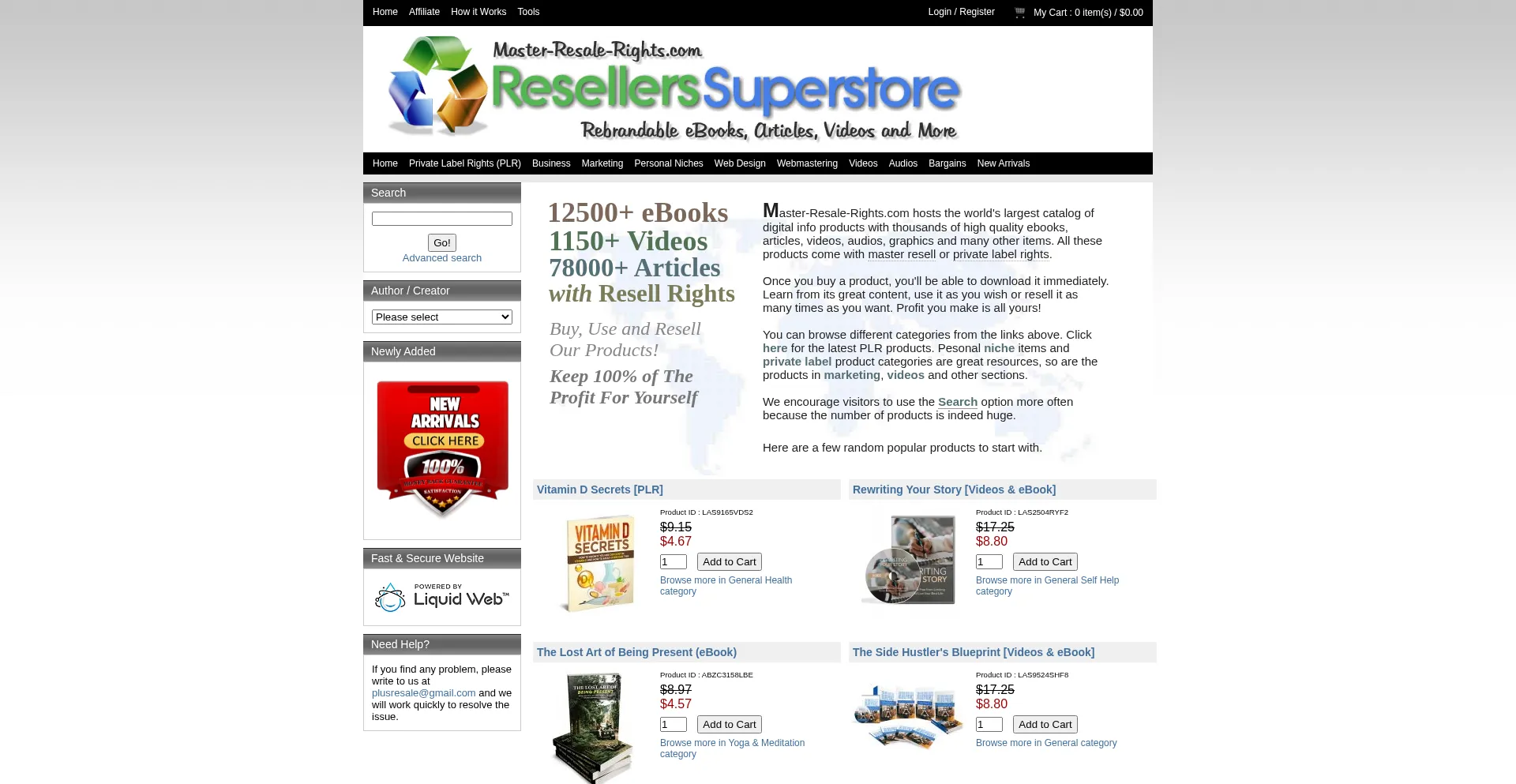 Website screenshot of Master-resale-rights.com