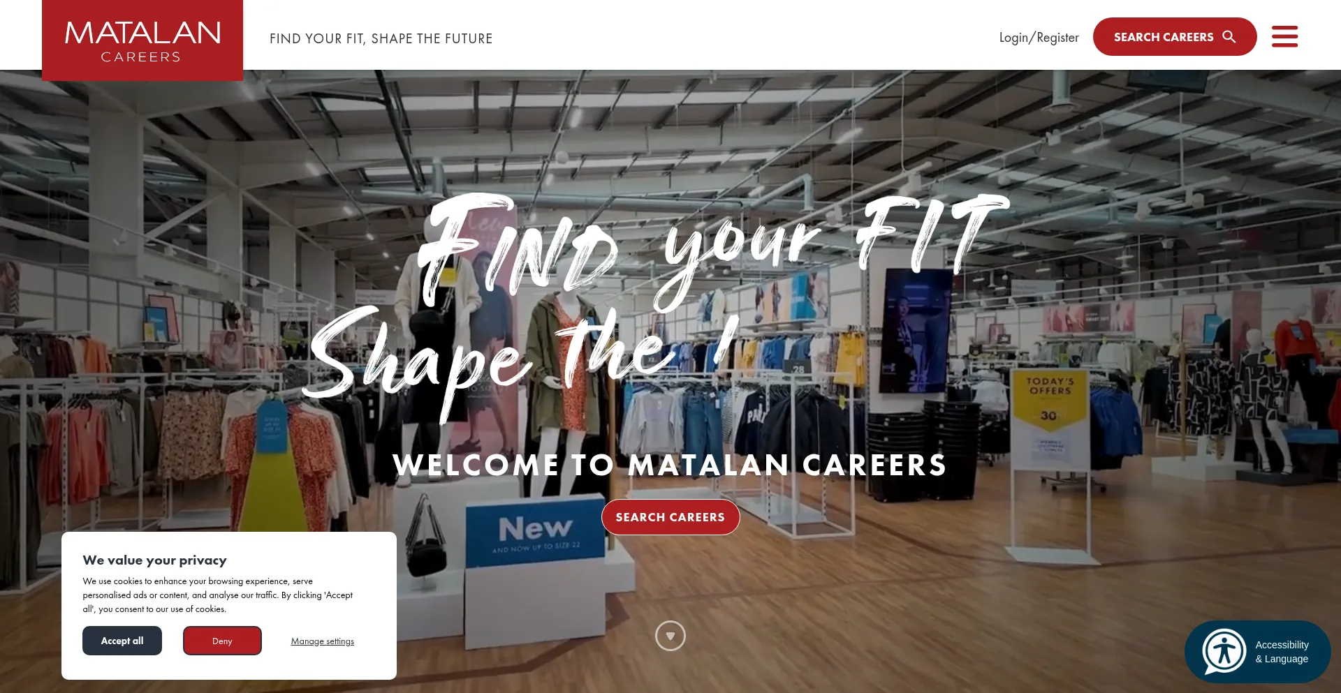 Website screenshot of Matalan.jobs