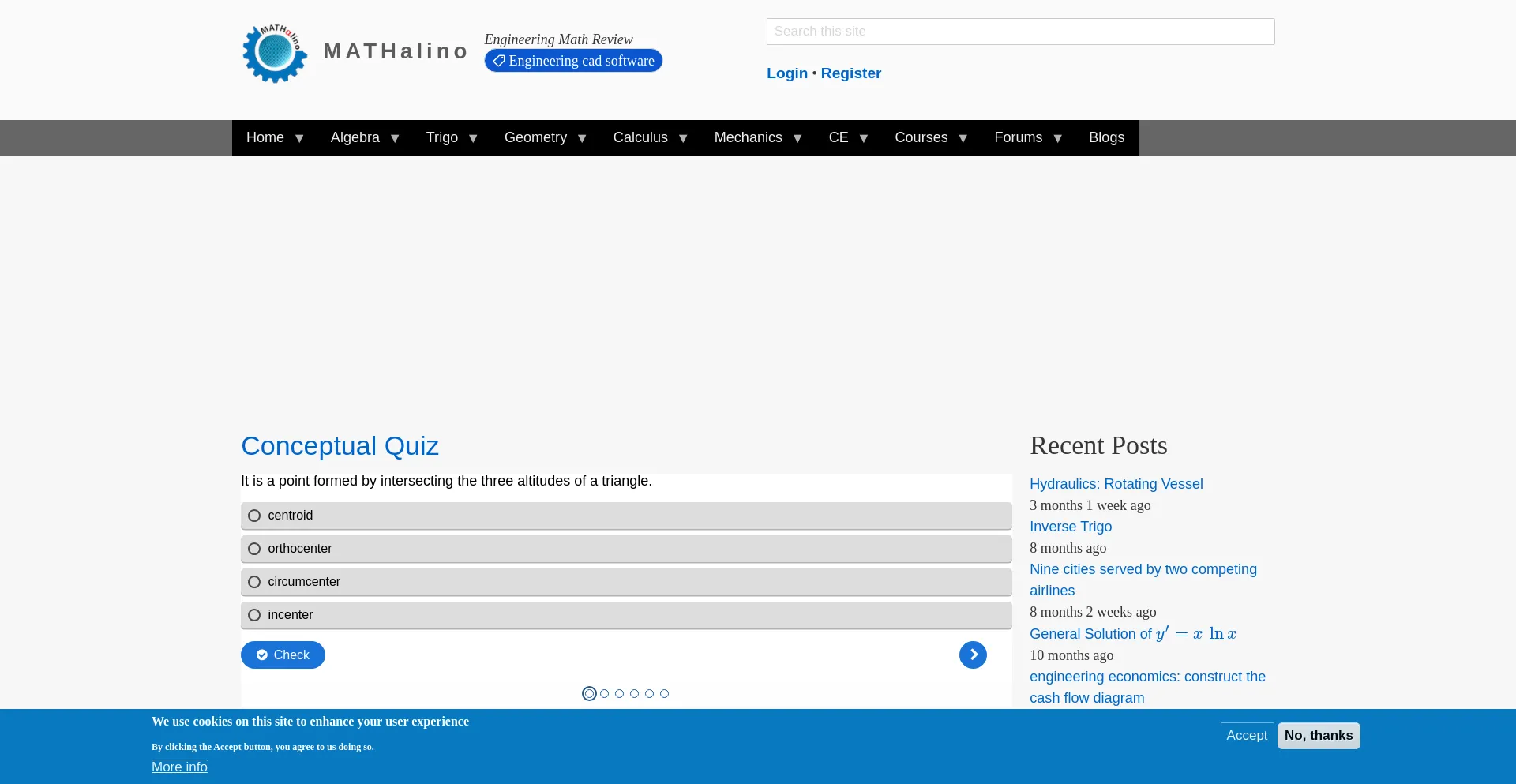 Website screenshot of Mathalino.com