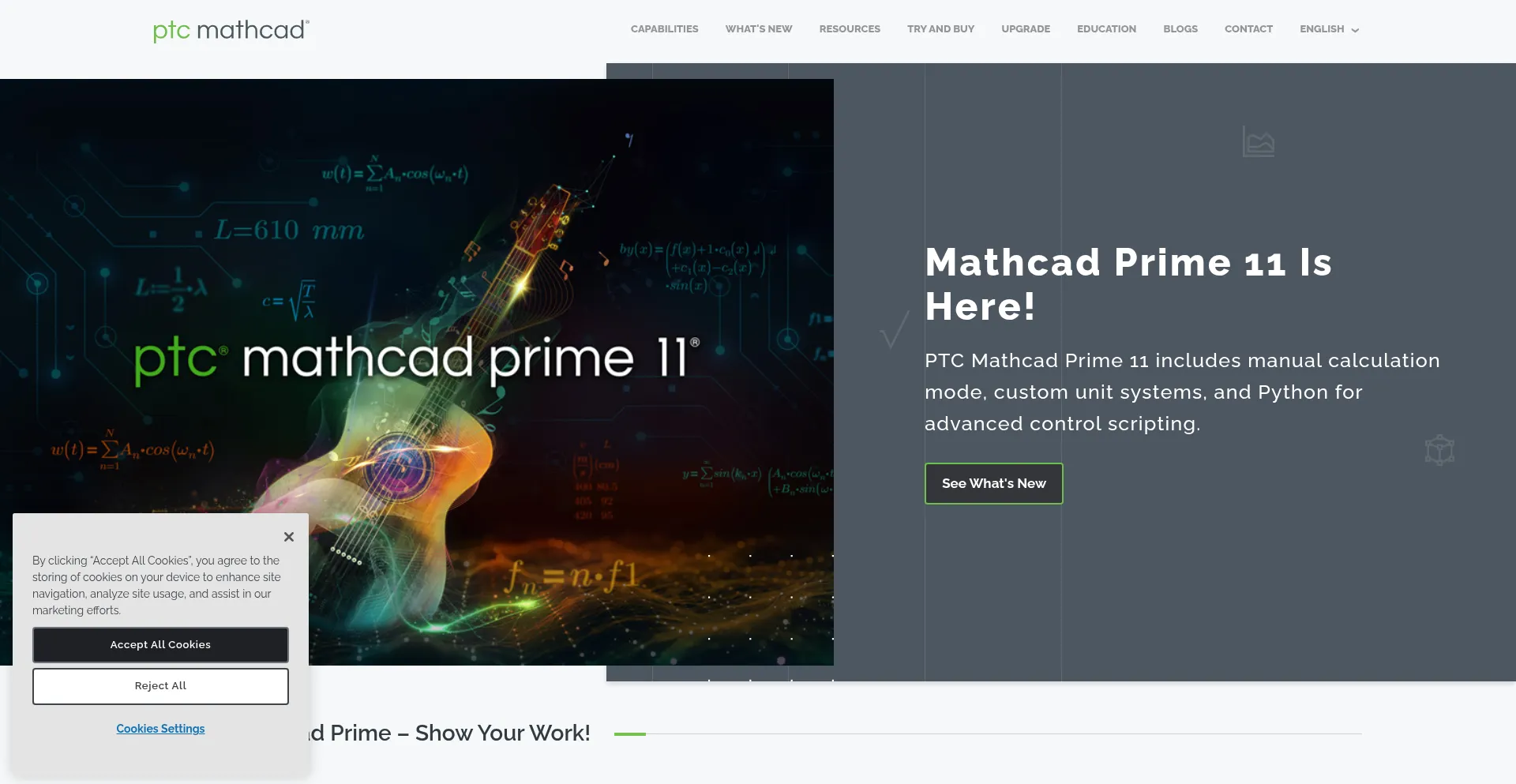 Website screenshot of Mathcad.com