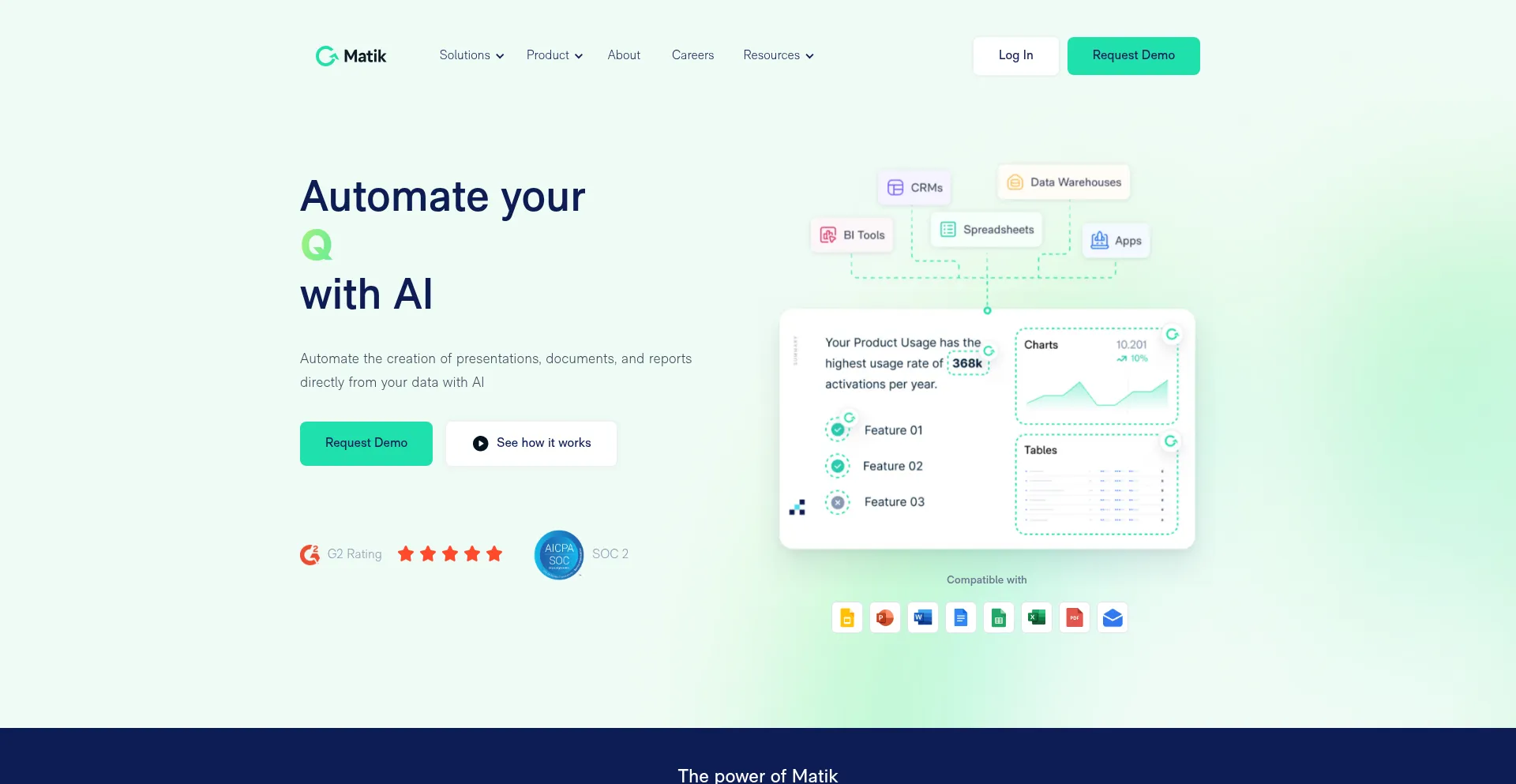 Website screenshot of Matik.io