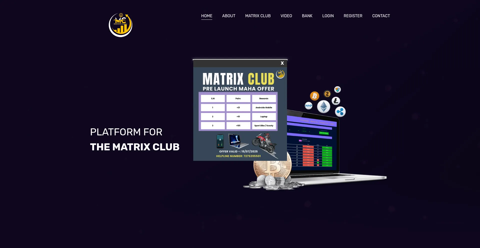 Website screenshot of Matrixclub.live