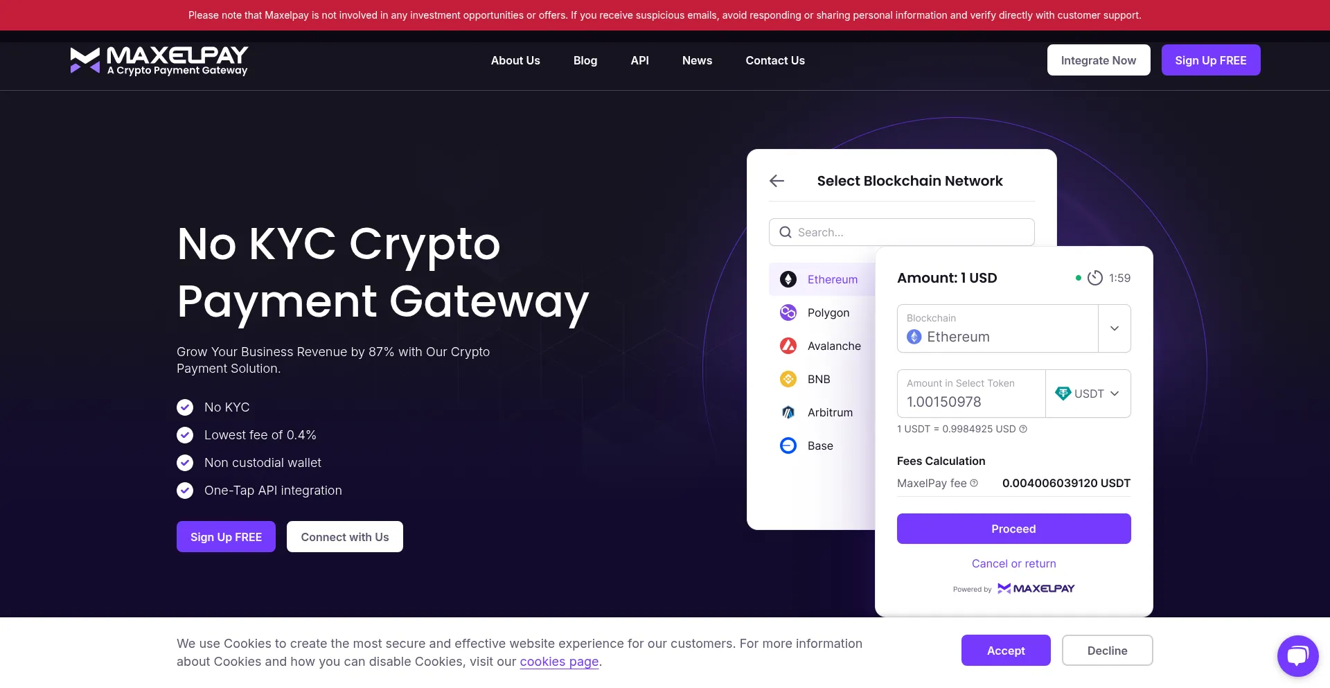 Website screenshot of Maxelpay.com