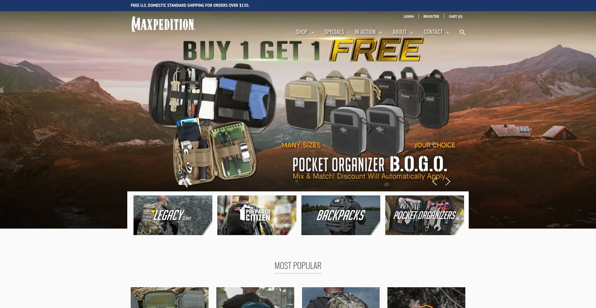 Website screenshot of Maxpedition.com