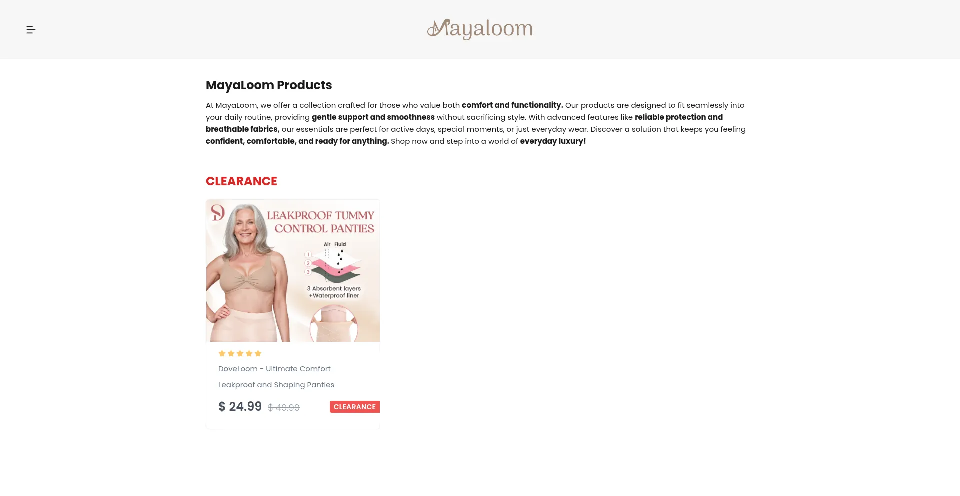 Website screenshot of Mayaloom.com