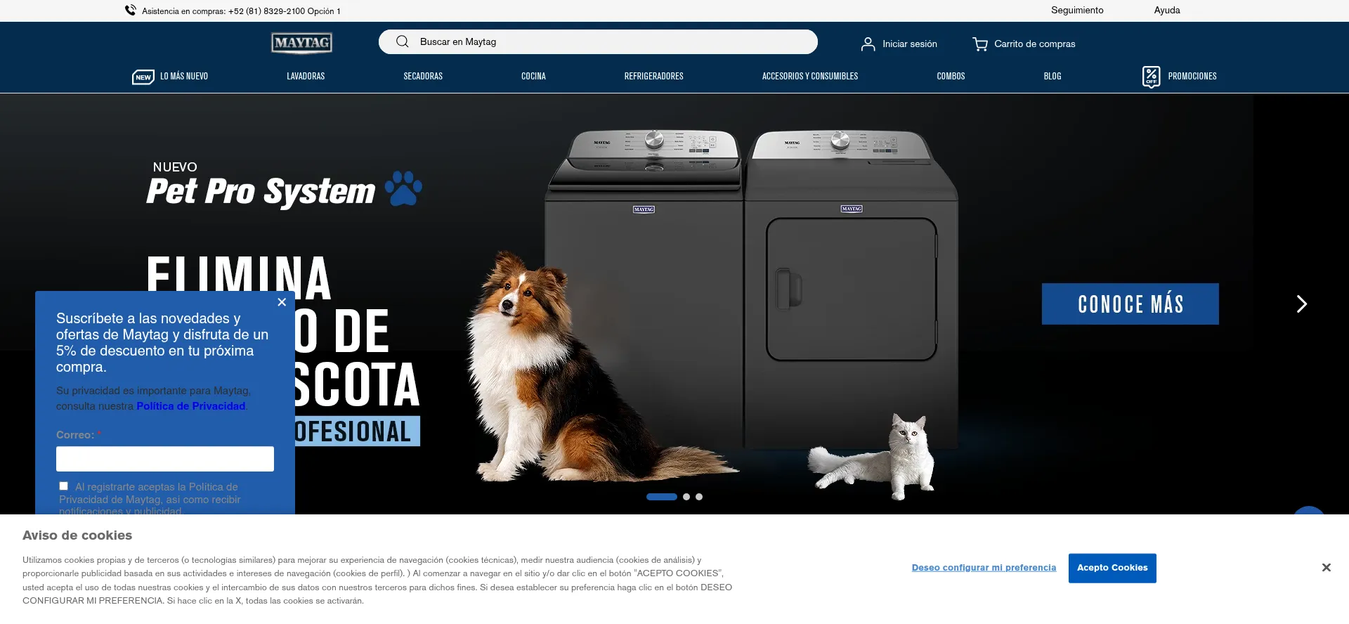Website screenshot of Maytag.mx