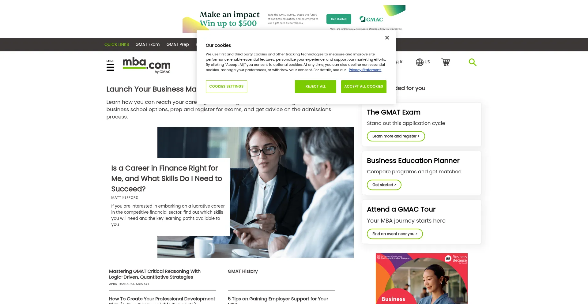 Website screenshot of Mba.com