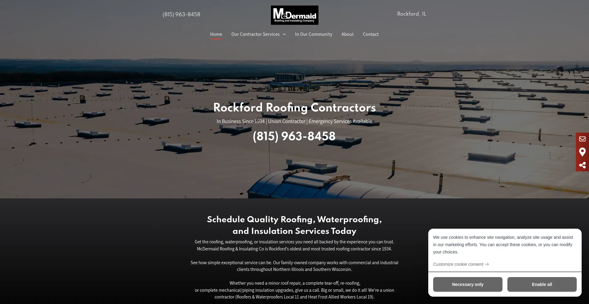 Website screenshot of Mcdermaidroofing.com