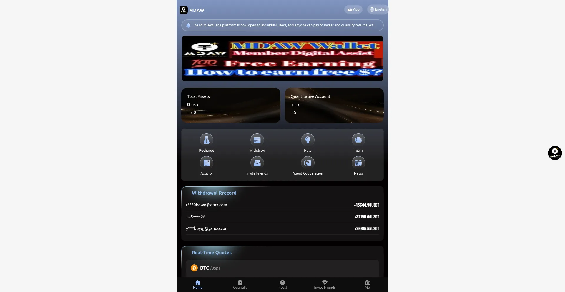 Website screenshot of Mdawallet.top