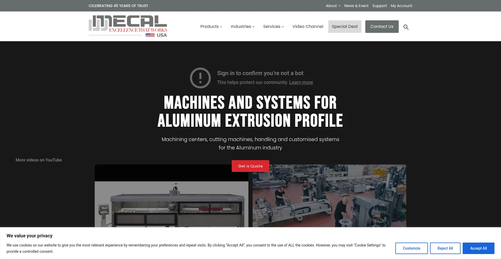 Website screenshot of Mecalusa.com