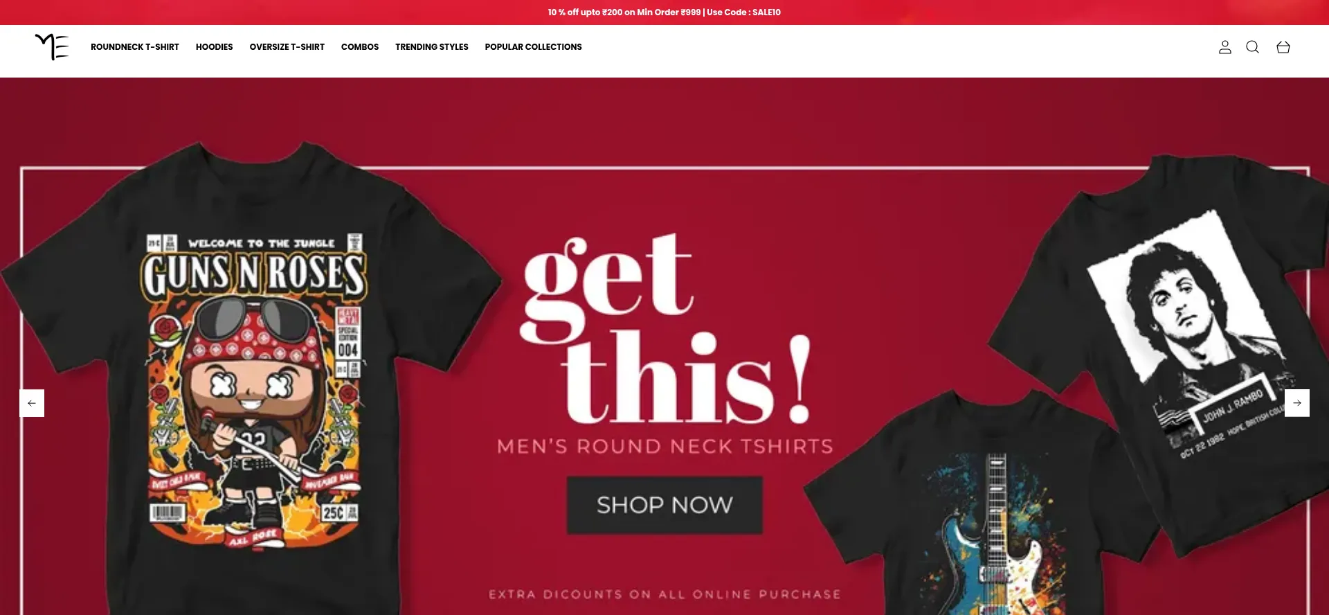 Website screenshot of Meclothing.in