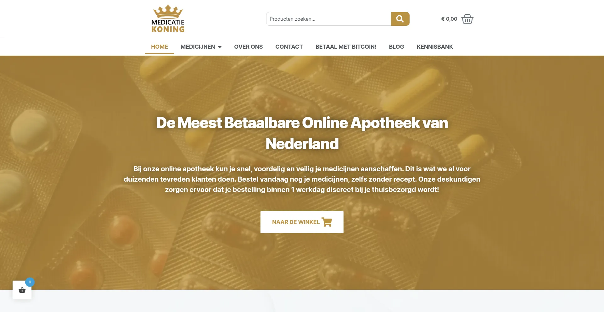 Website screenshot of Medicatiekoningonline.com
