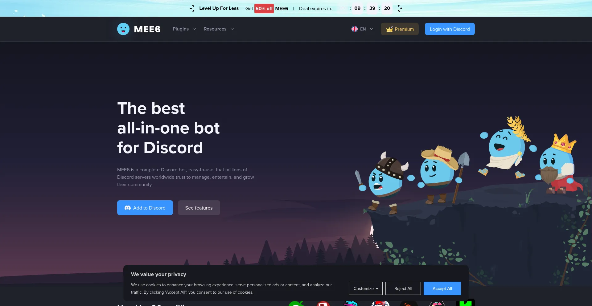 Website screenshot of Mee6.xyz