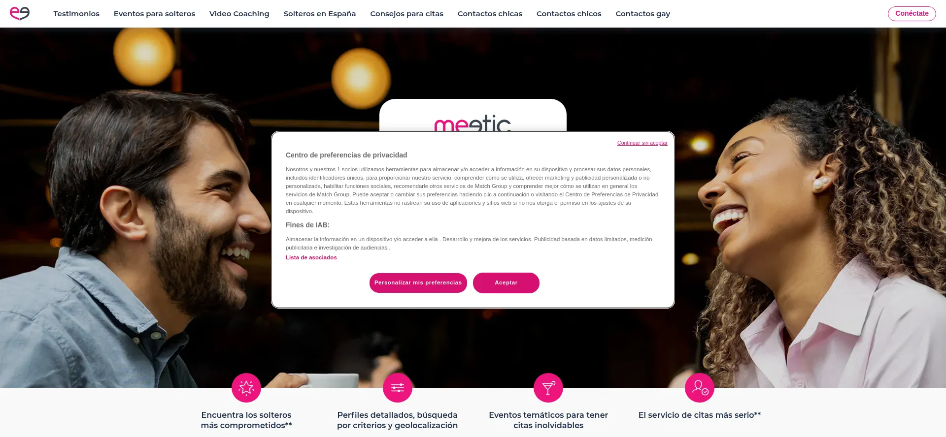 Website screenshot of Meetic.es