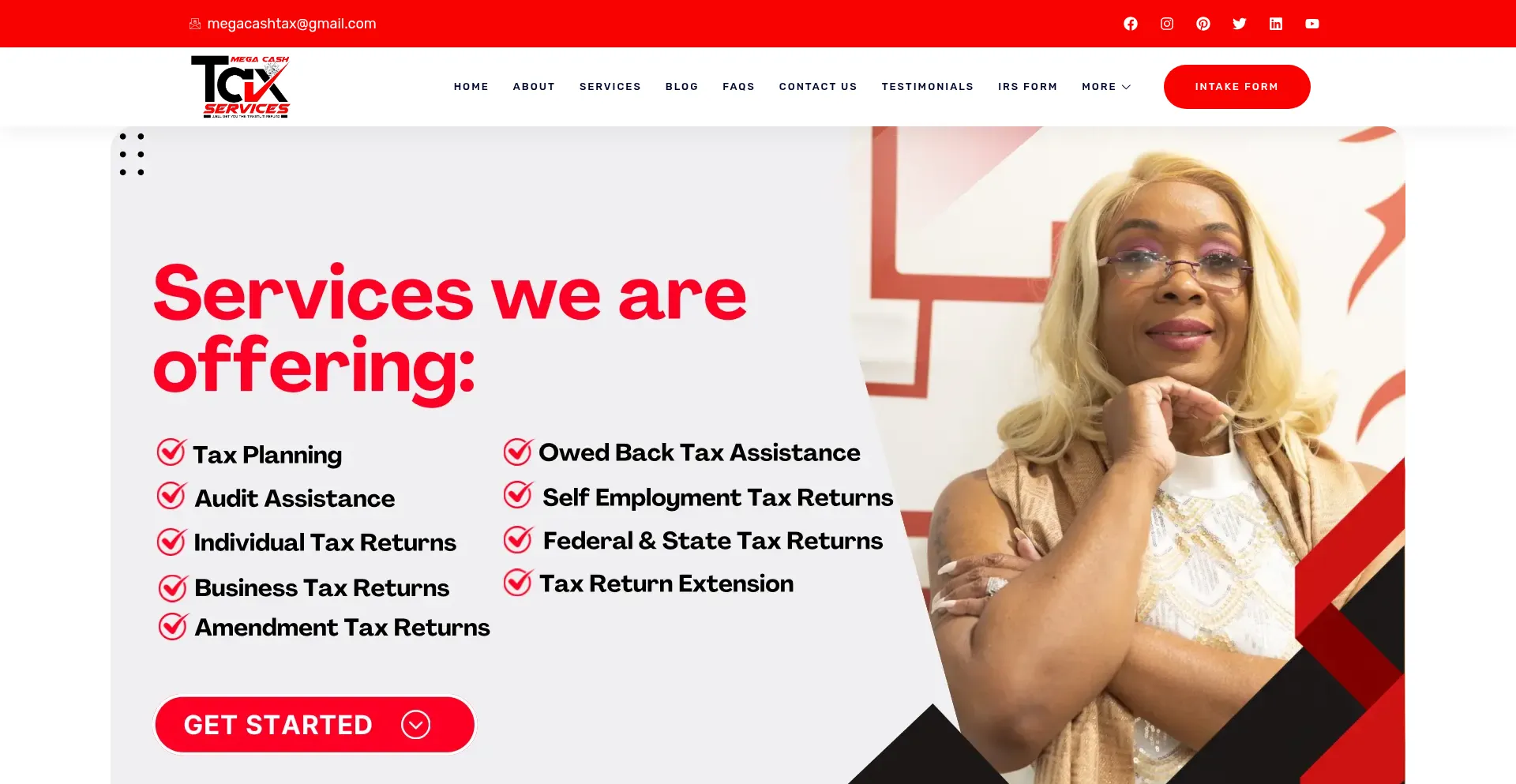 Website screenshot of Megacashtax.com