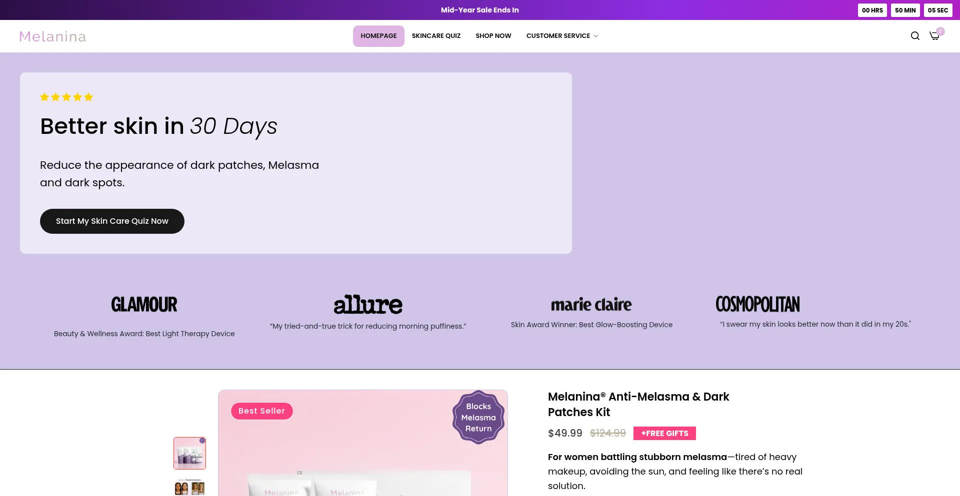 Website screenshot of Melanina-cosmetics.com