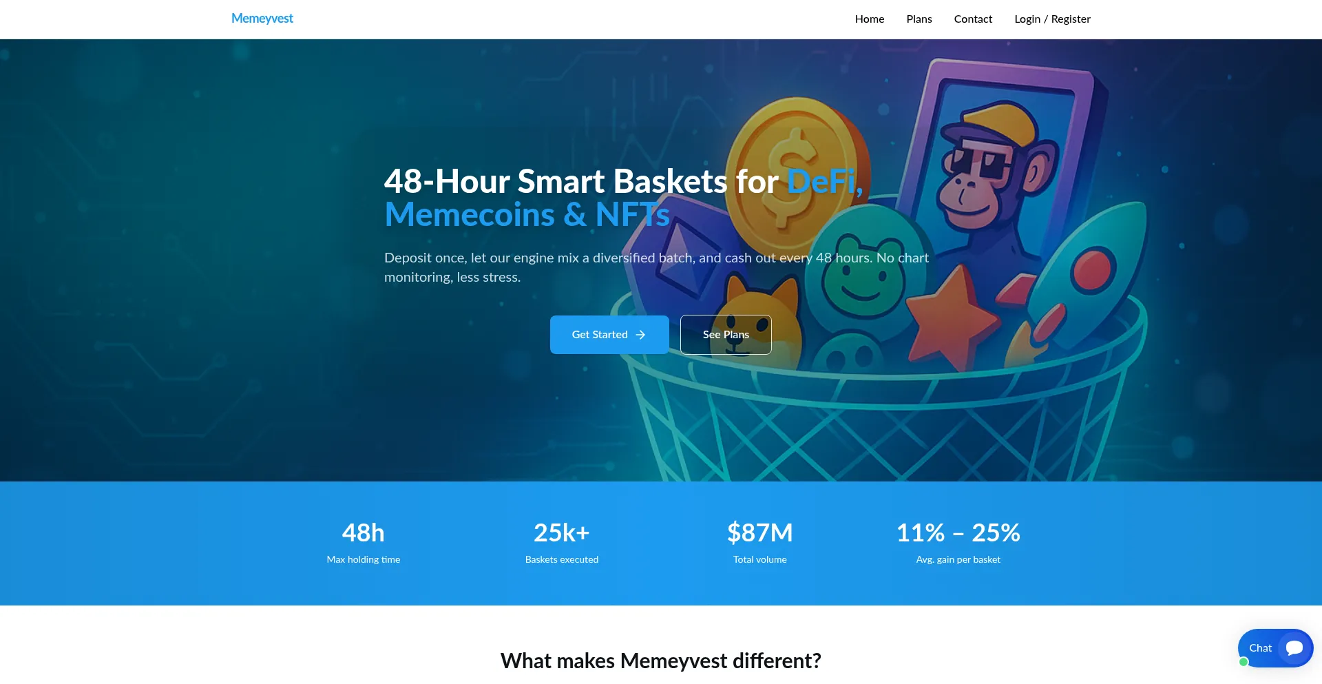 Website screenshot of Memeyvest.com