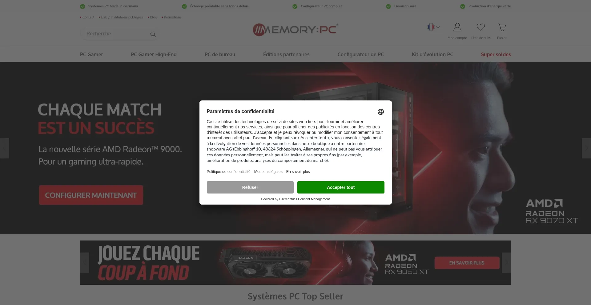 Website screenshot of Memorypc.fr
