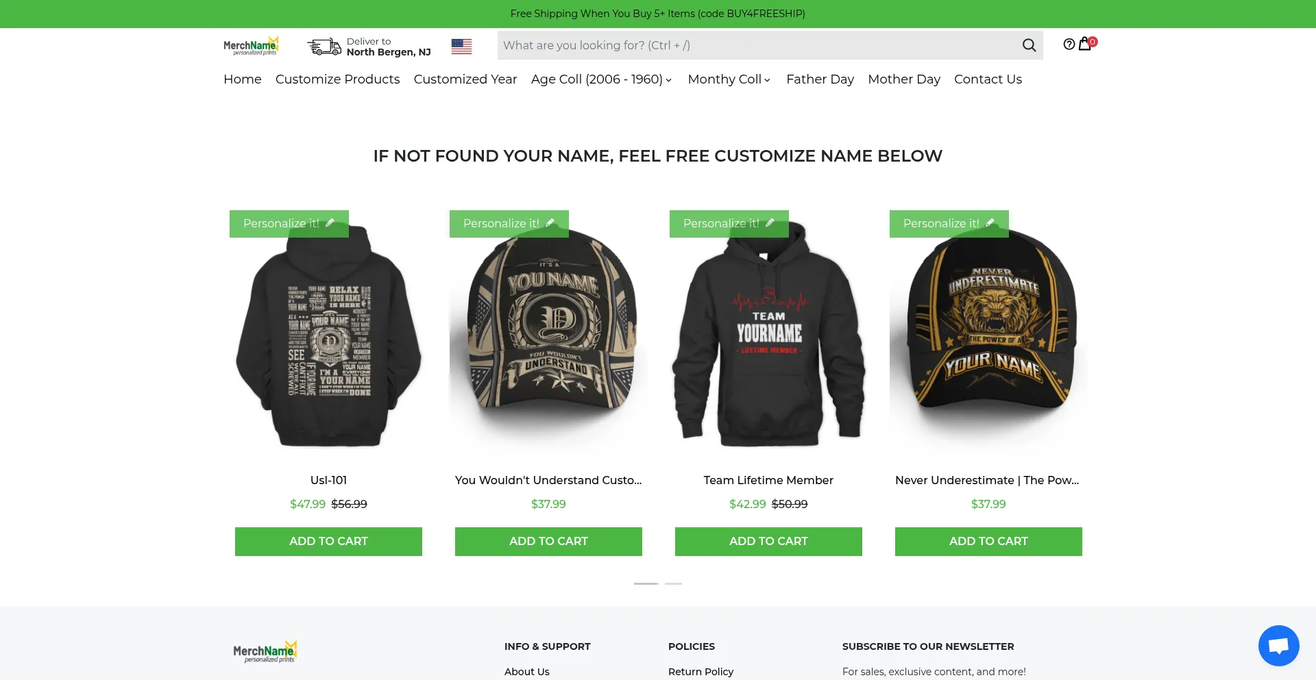 Website screenshot of Merchname.com