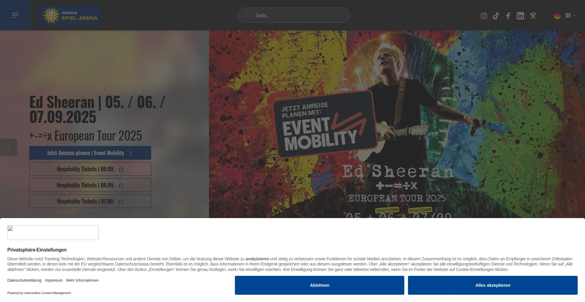 Website screenshot of Merkur-spiel-arena.de