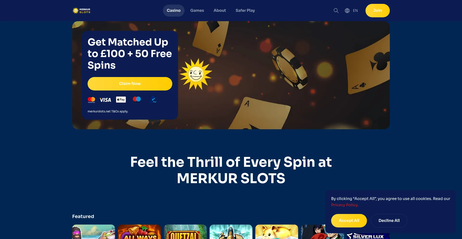 Website screenshot of Merkurslots.net