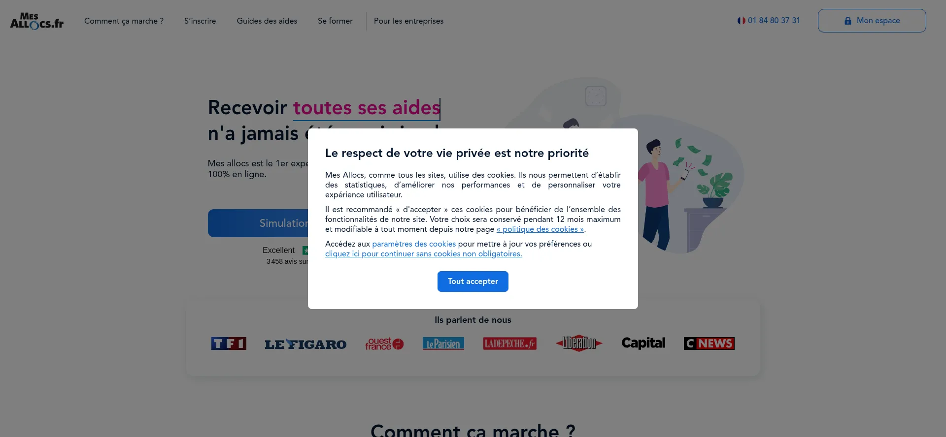 Website screenshot of Mes-allocs.fr