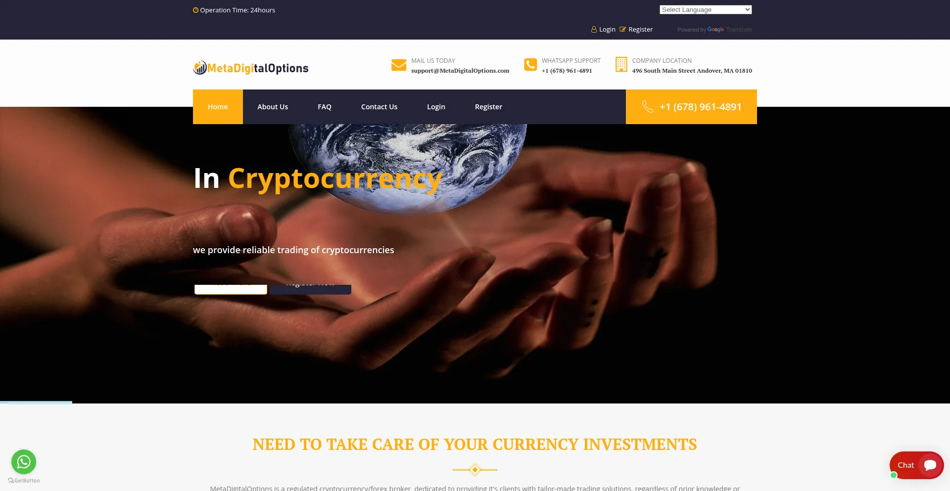 Website screenshot of Metadigitaloptions.top