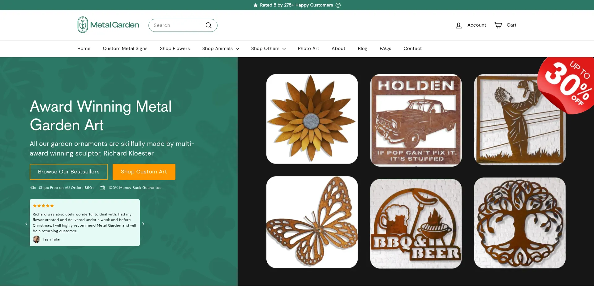 Website screenshot of Metalgarden.com.au