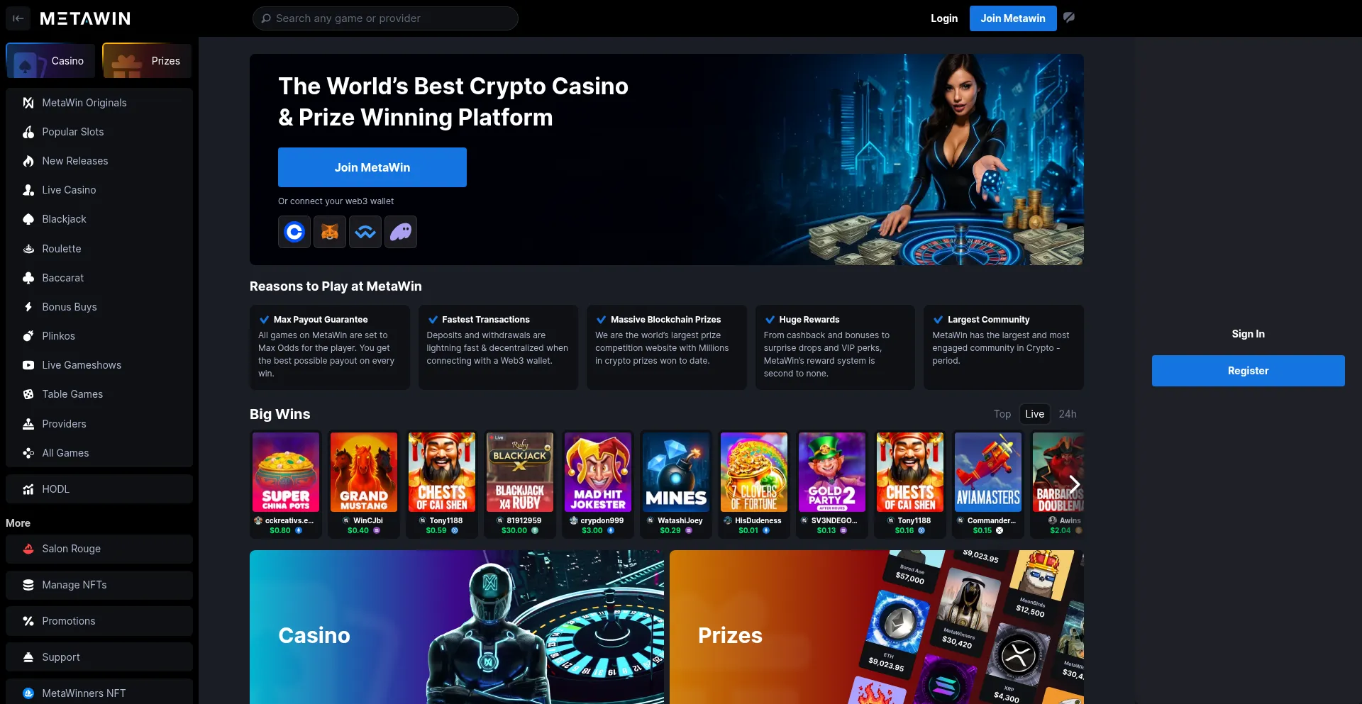 Website screenshot of Metawin.com
