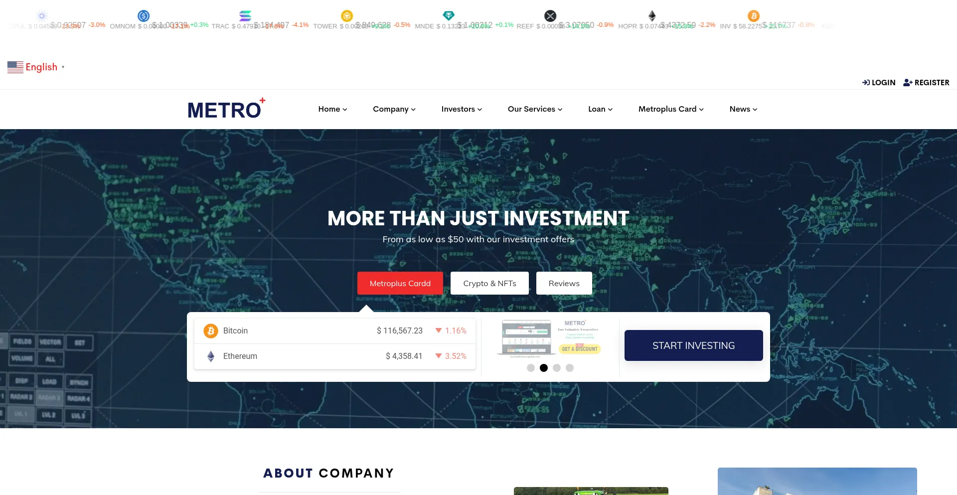 Website screenshot of Metroplusinvestment.com