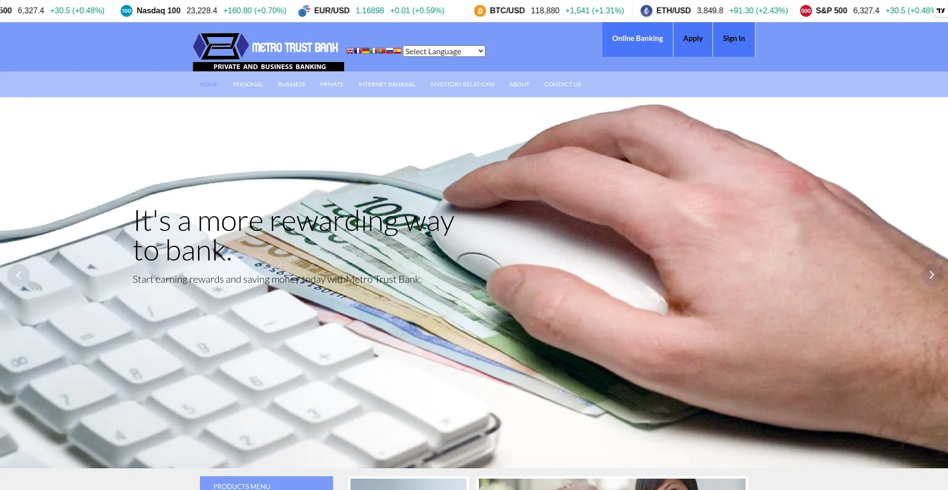 Website screenshot of Metrotrusbonline.com