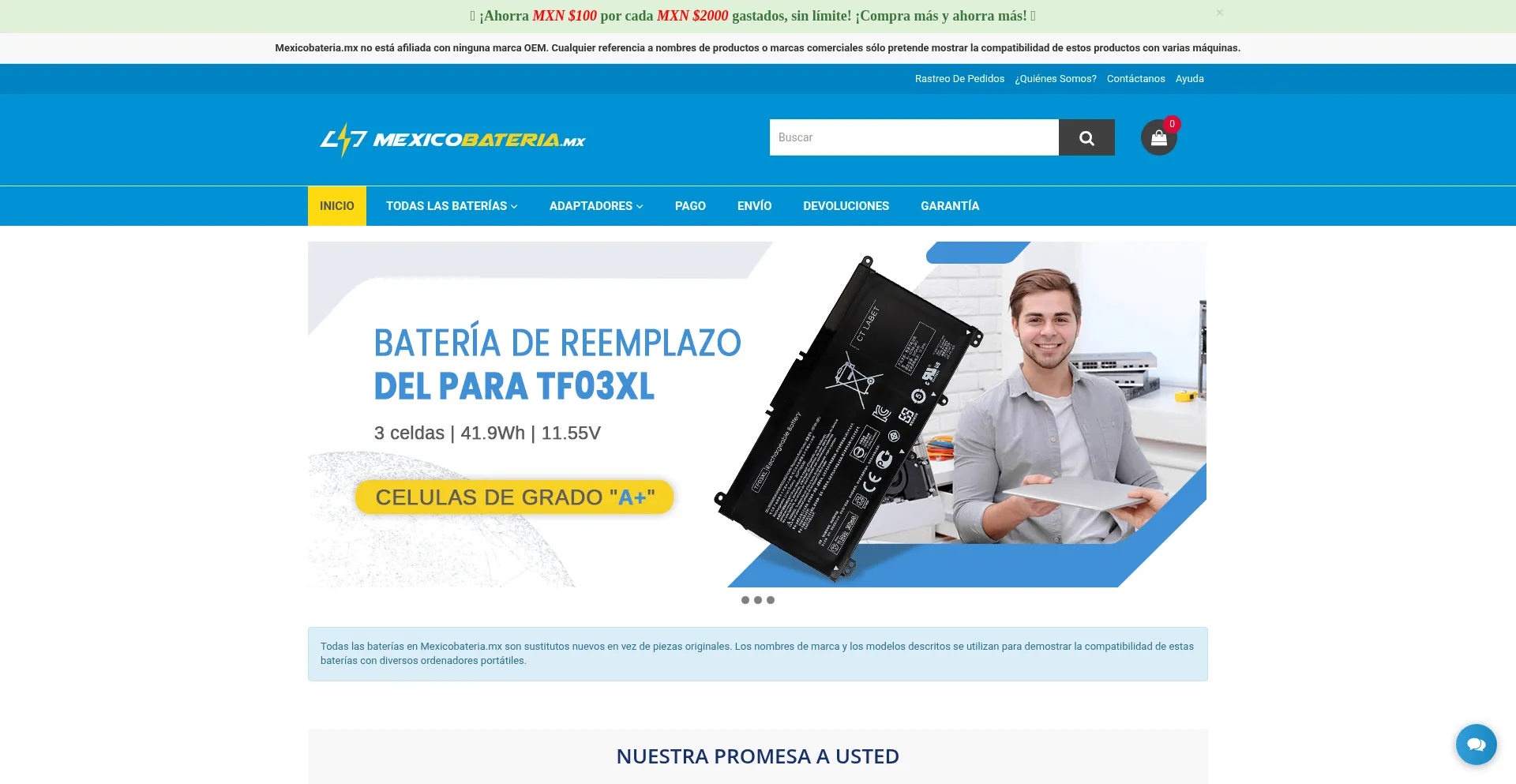 Website screenshot of Mexicobateria.mx