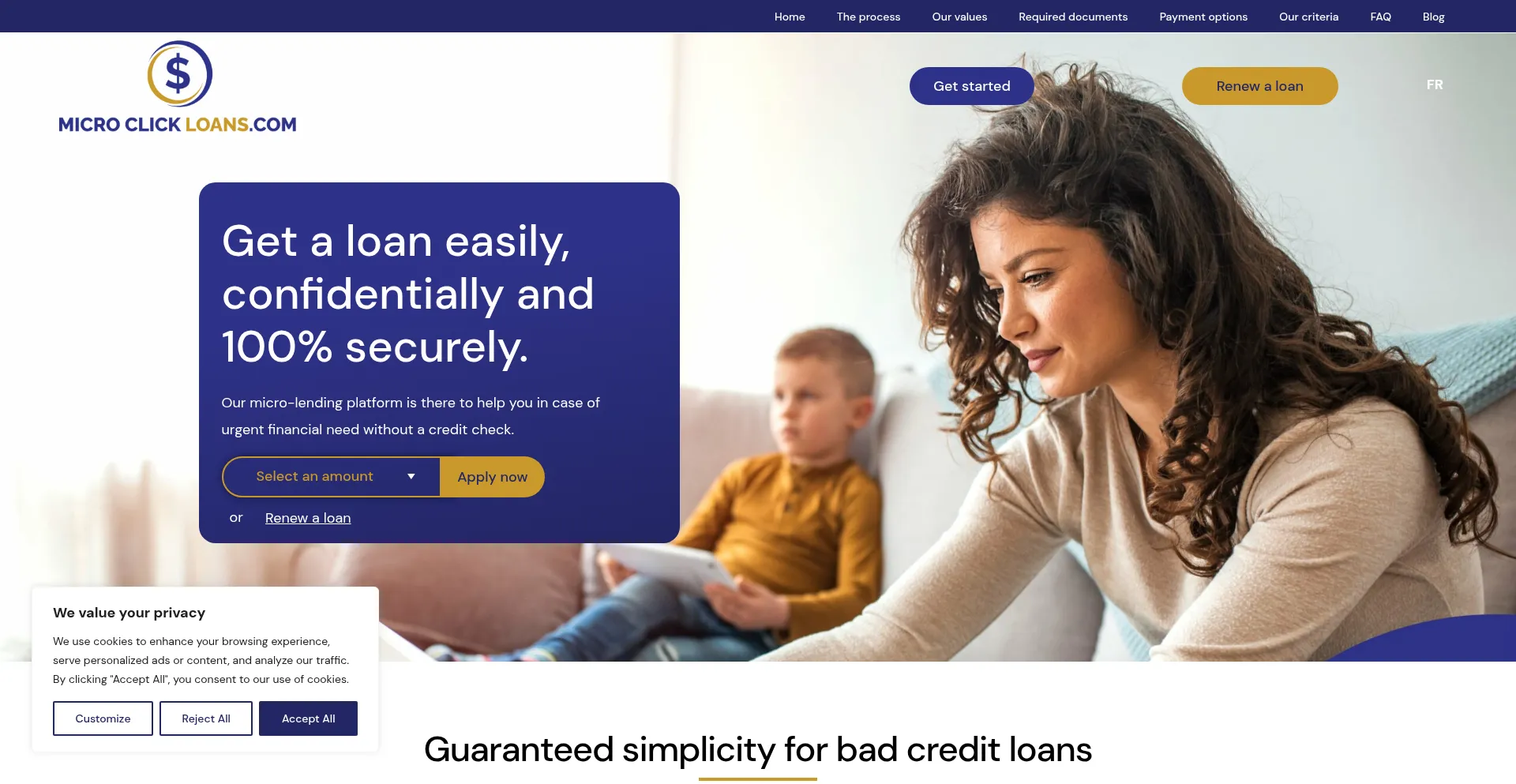 Website screenshot of Microclickloans.com