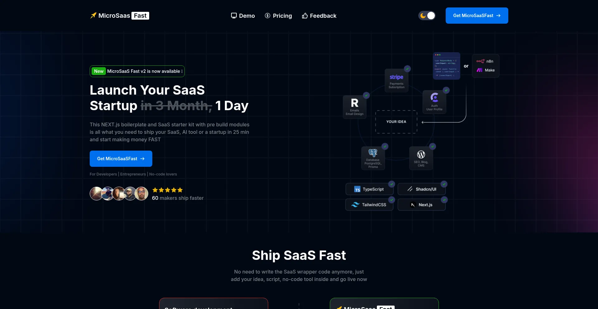 Website screenshot of Microsaasfast.me