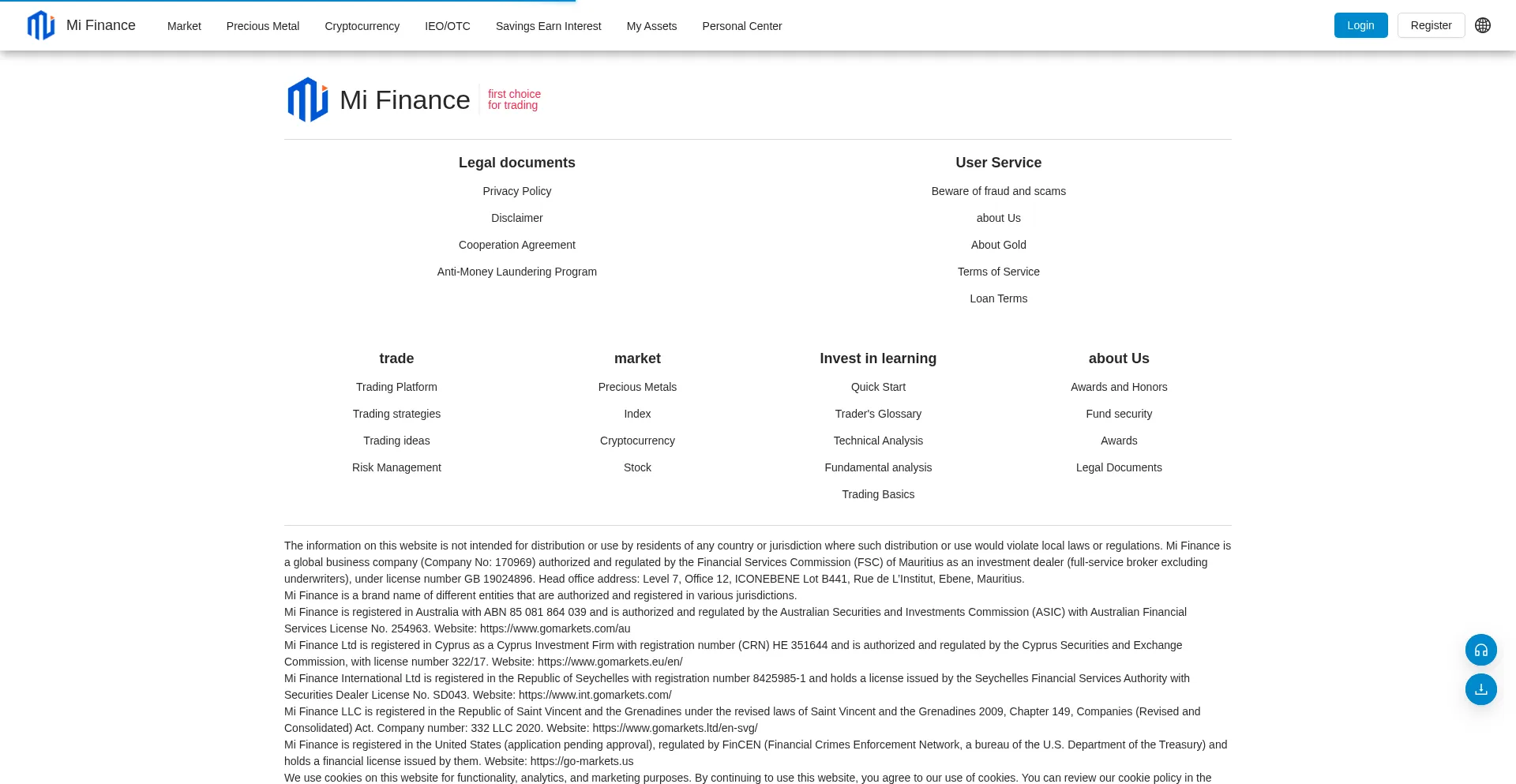 Website screenshot of Mifinancepro.com