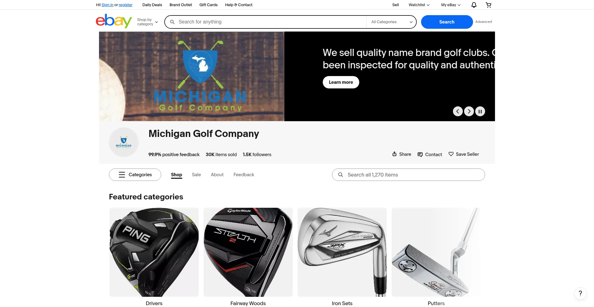 Website screenshot of Migolfco.com