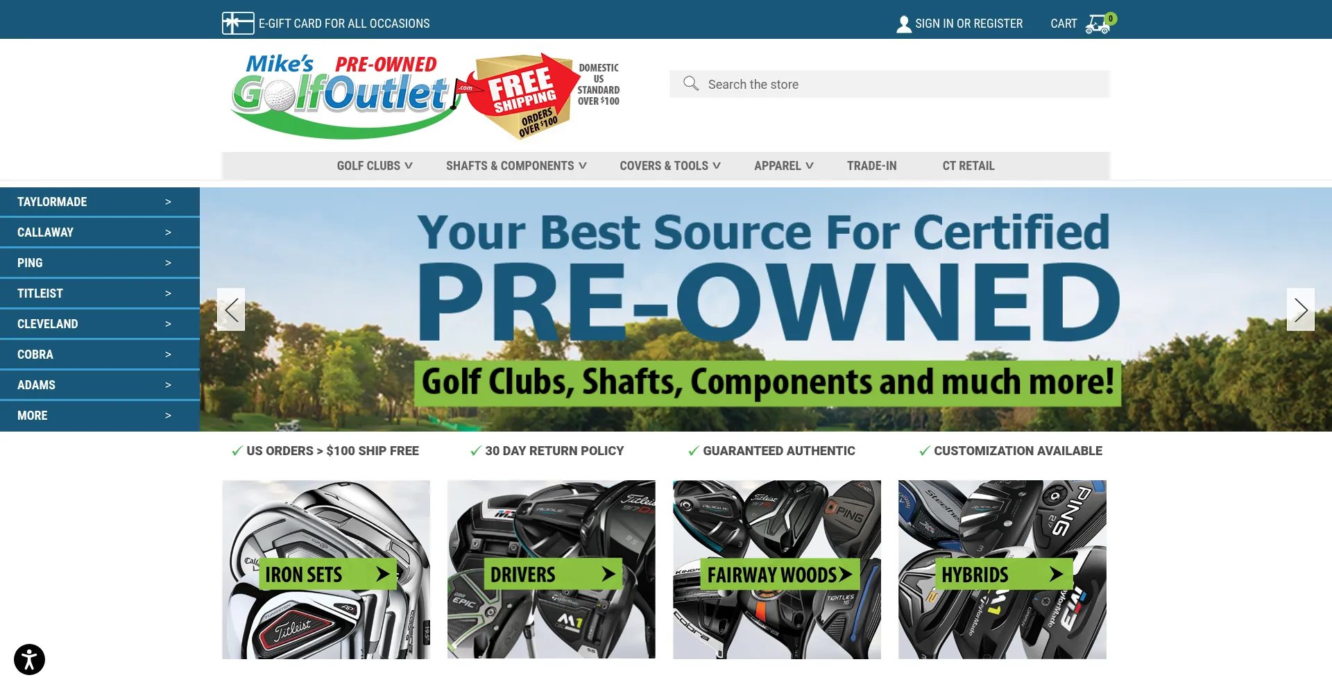 Website screenshot of Mikesgolfoutlet.com