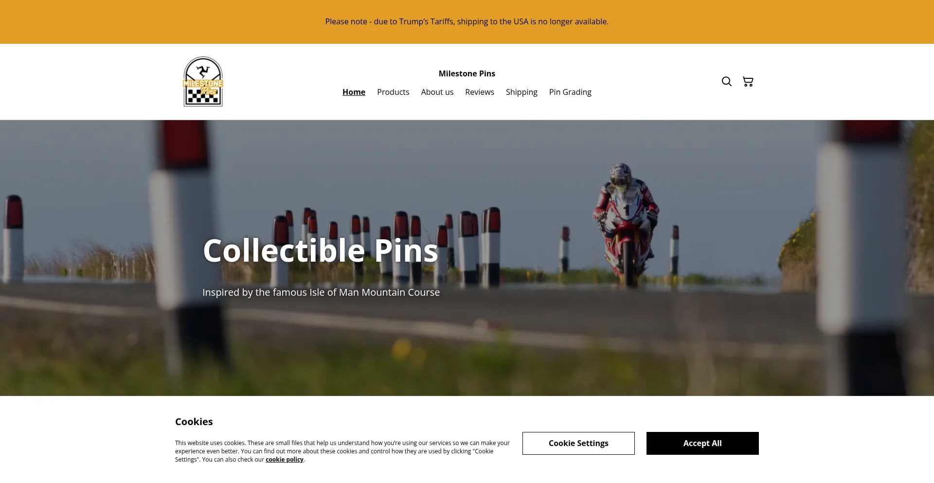 Website screenshot of Milestonepins.co.uk