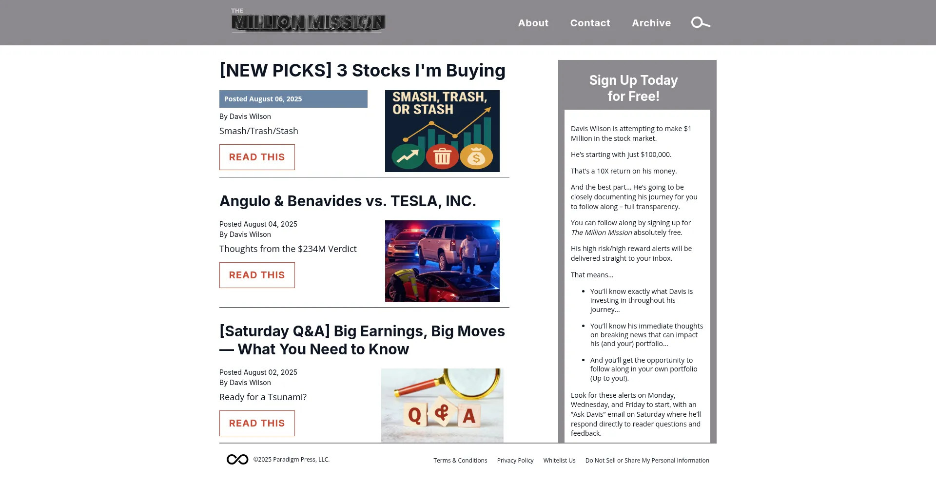 Website screenshot of Million-mission.com