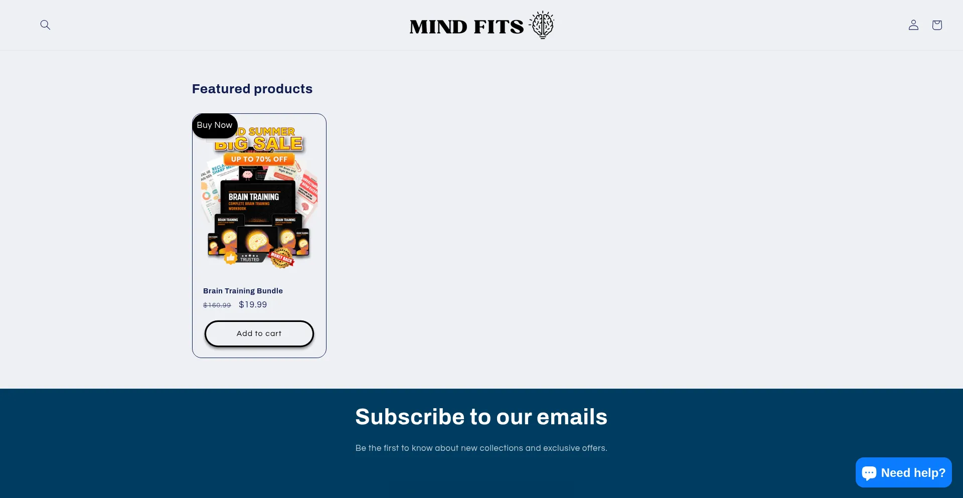 Website screenshot of Mindfits.store