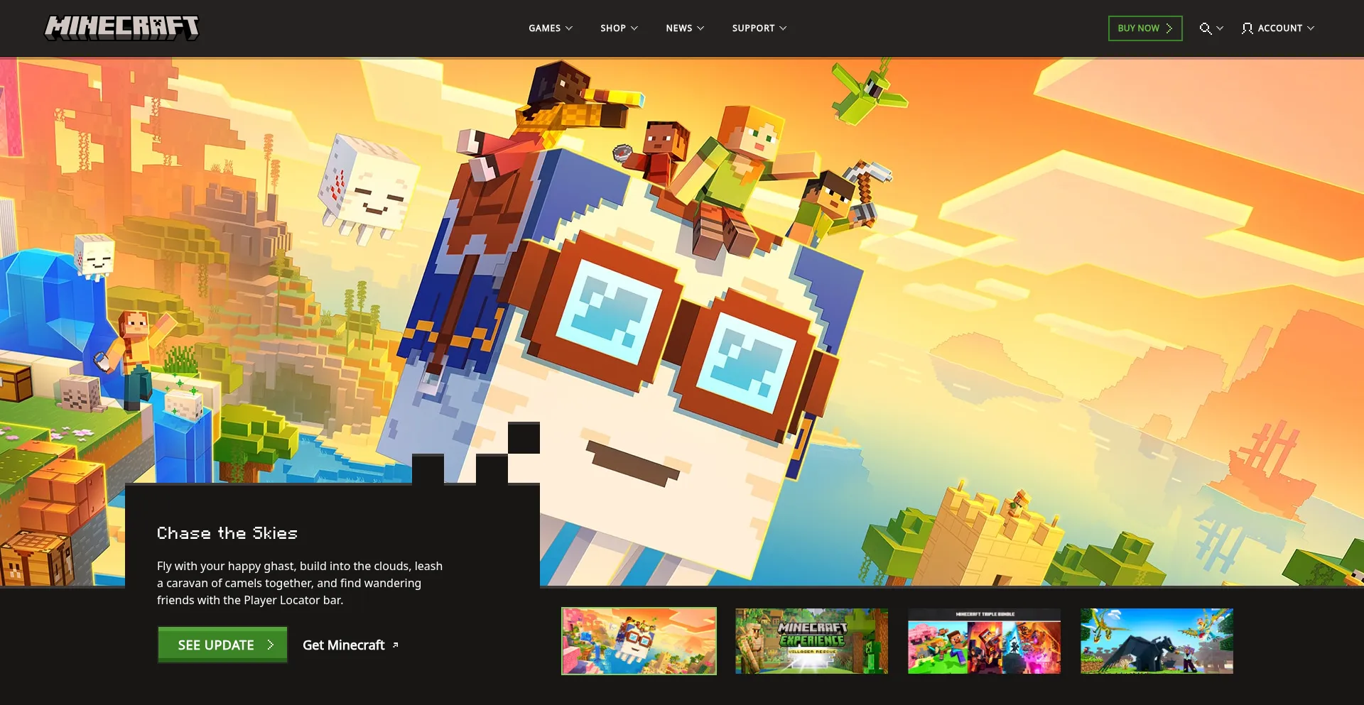 Website screenshot of Minecraft.com