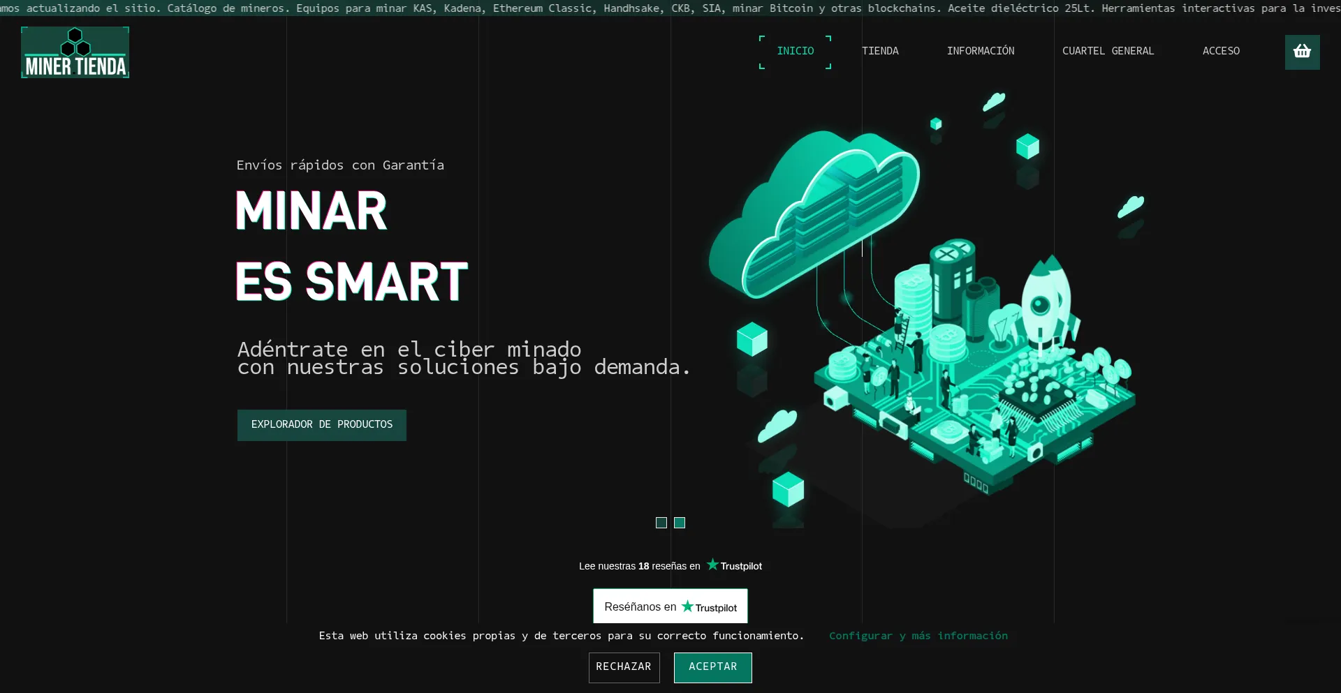 Website screenshot of Miner.tienda