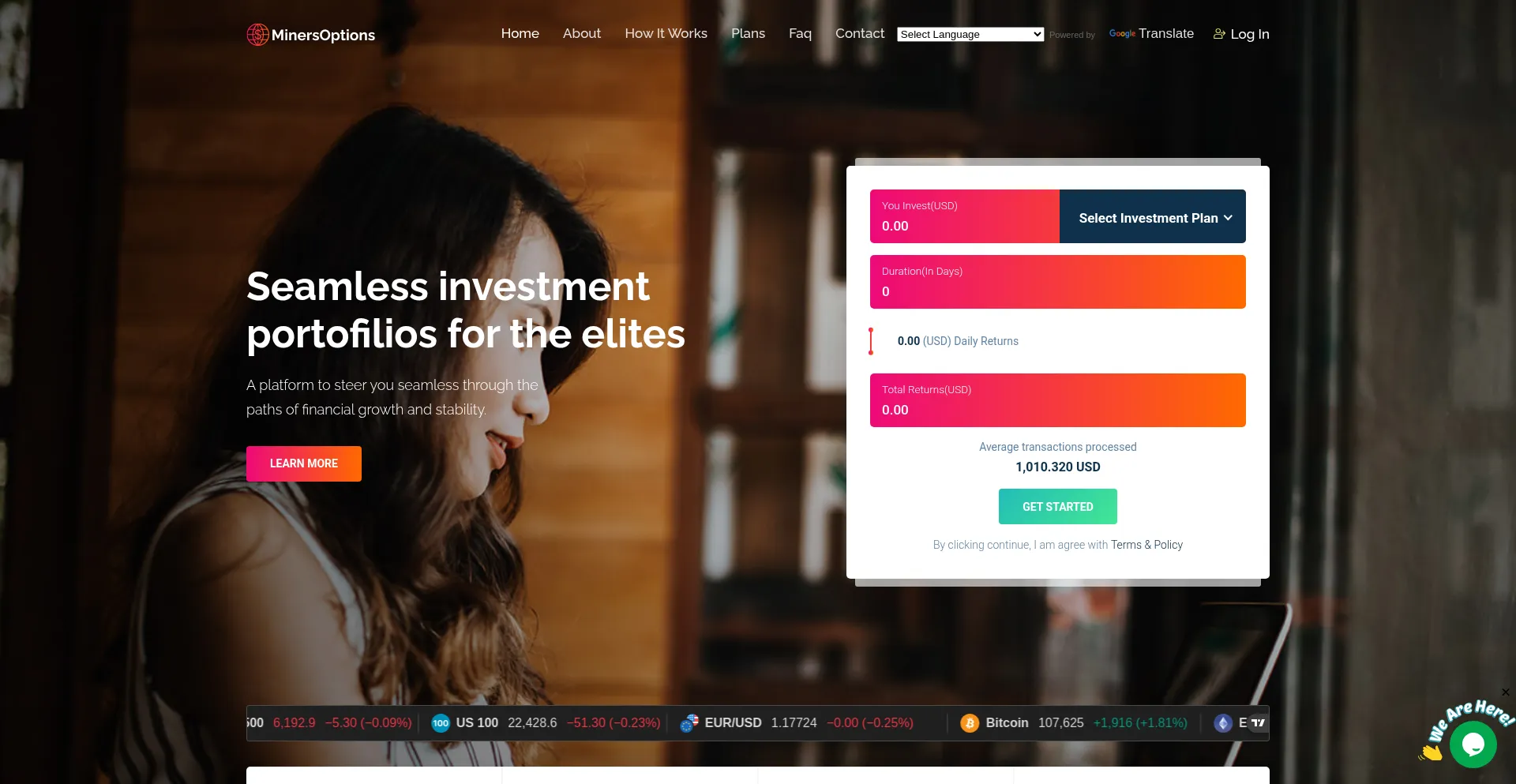 Website screenshot of Minersoptions.com