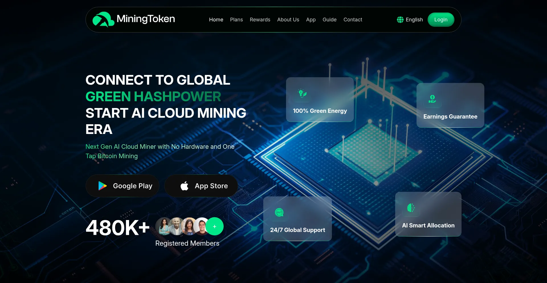 Website screenshot of Miningtoken.com