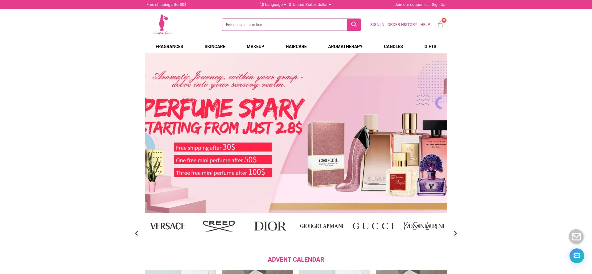 Website screenshot of Miniparfum.store