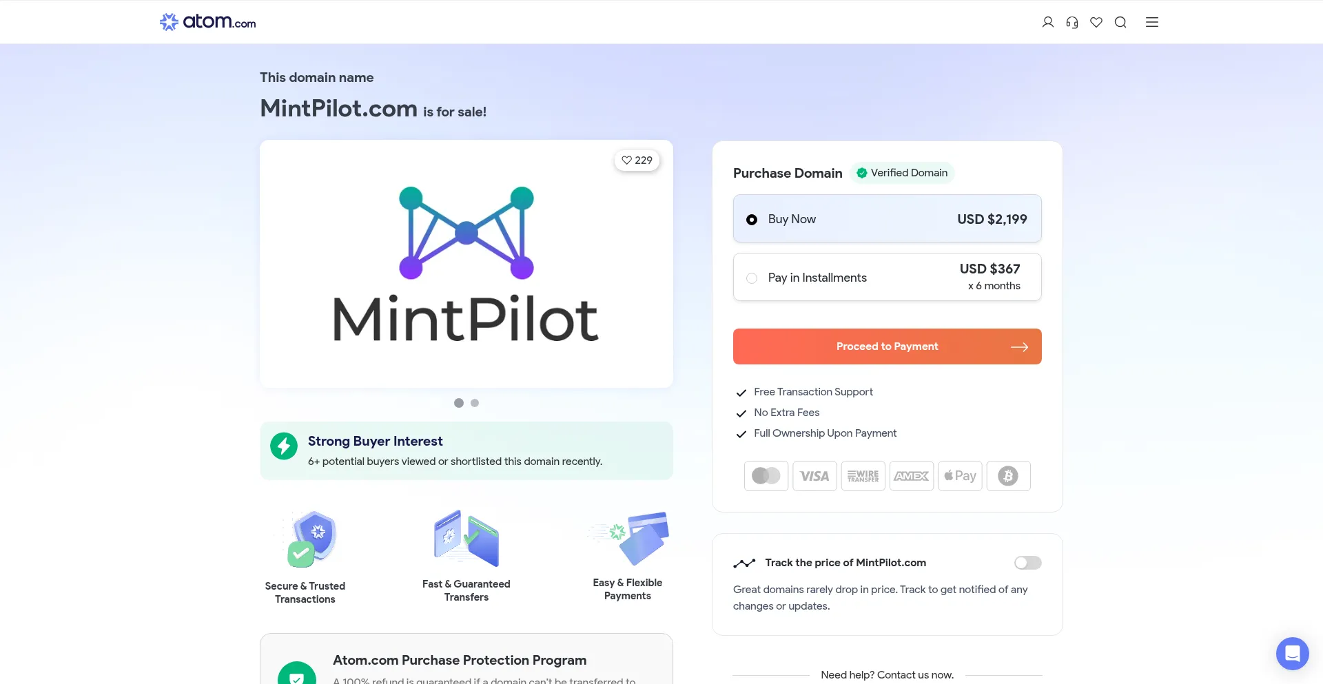 Website screenshot of Mintpilot.com