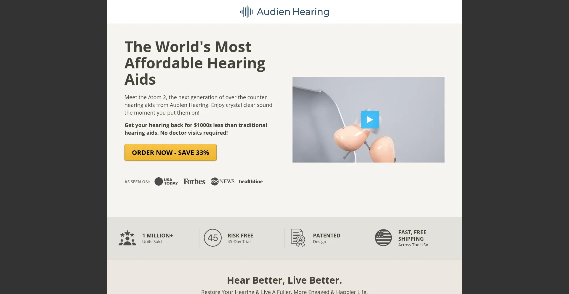 Website screenshot of Miracle-hearing-aids.com