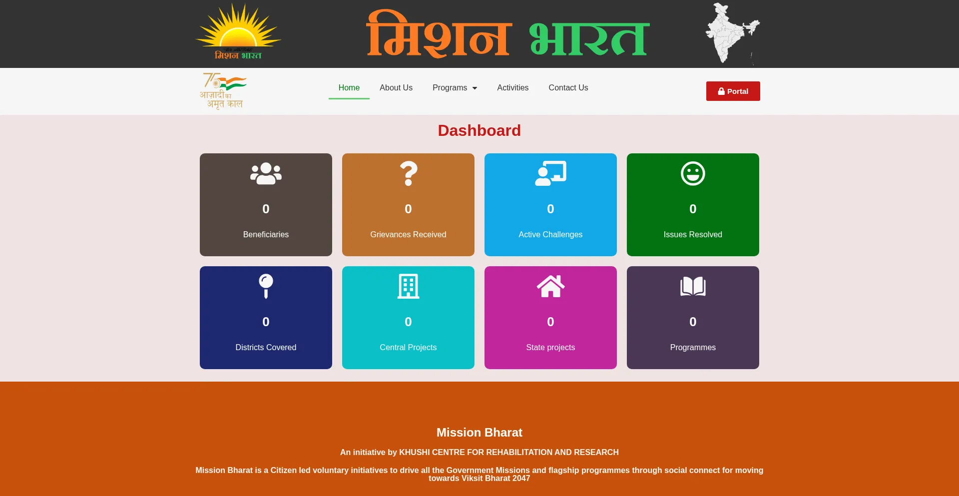 Website screenshot of Missionbharat.org