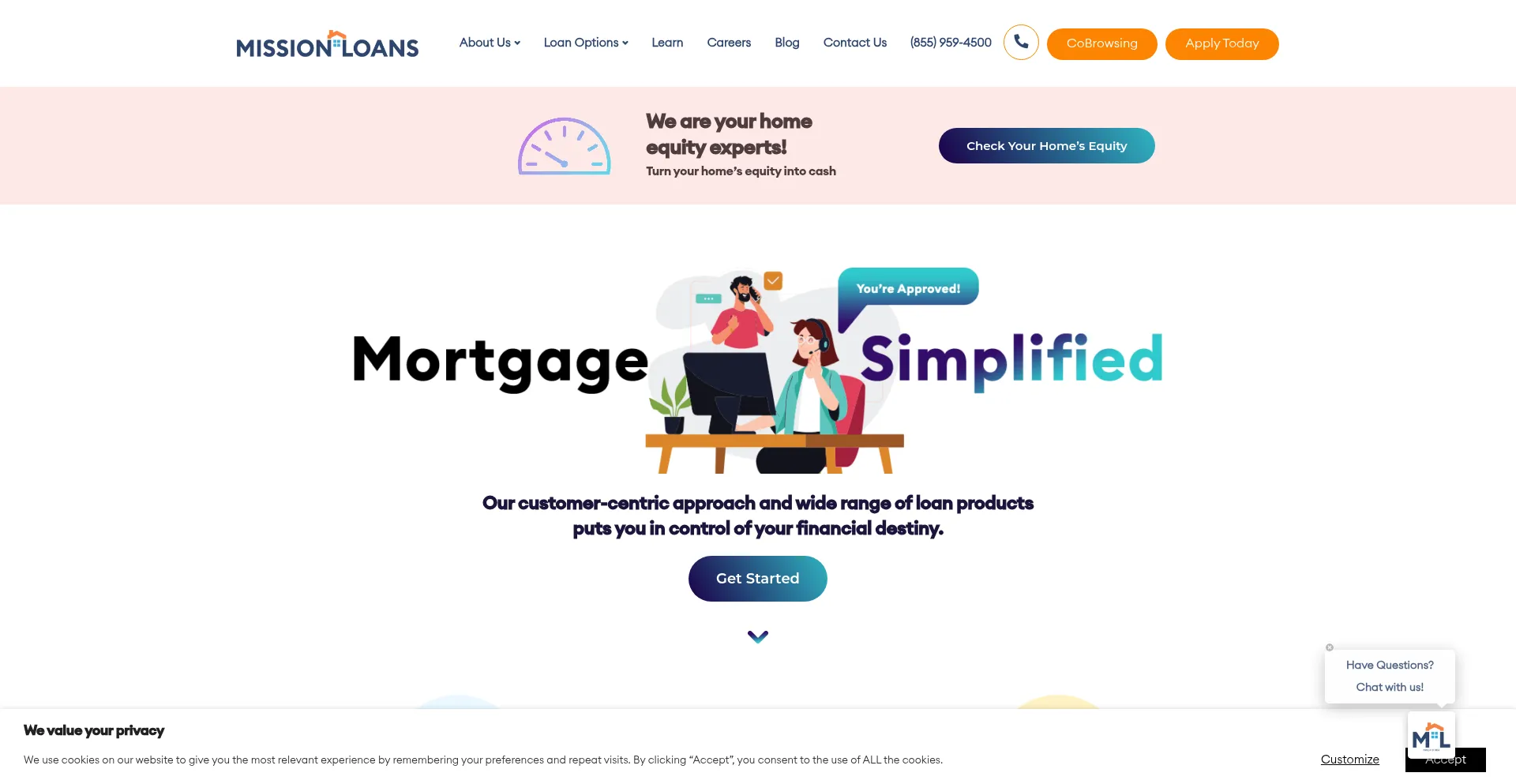 Website screenshot of Missionloans.com